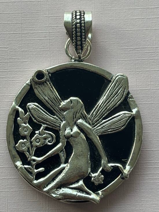 Handmade Jewelry - 925 Sterling Black Onyx Fairy Pendant